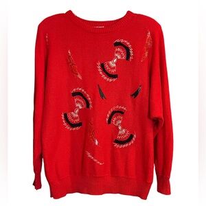 Duet Vintage 80’s Sweater Dolman Sleeve Rhinestones, Embroidery Snakeskin Large